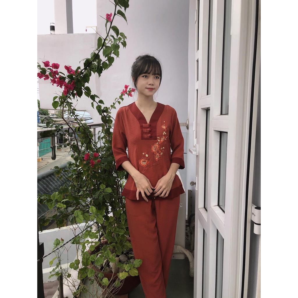 ĐỒ LAM ĐI CHÙA Cổ Chữ Y Vải Đũi