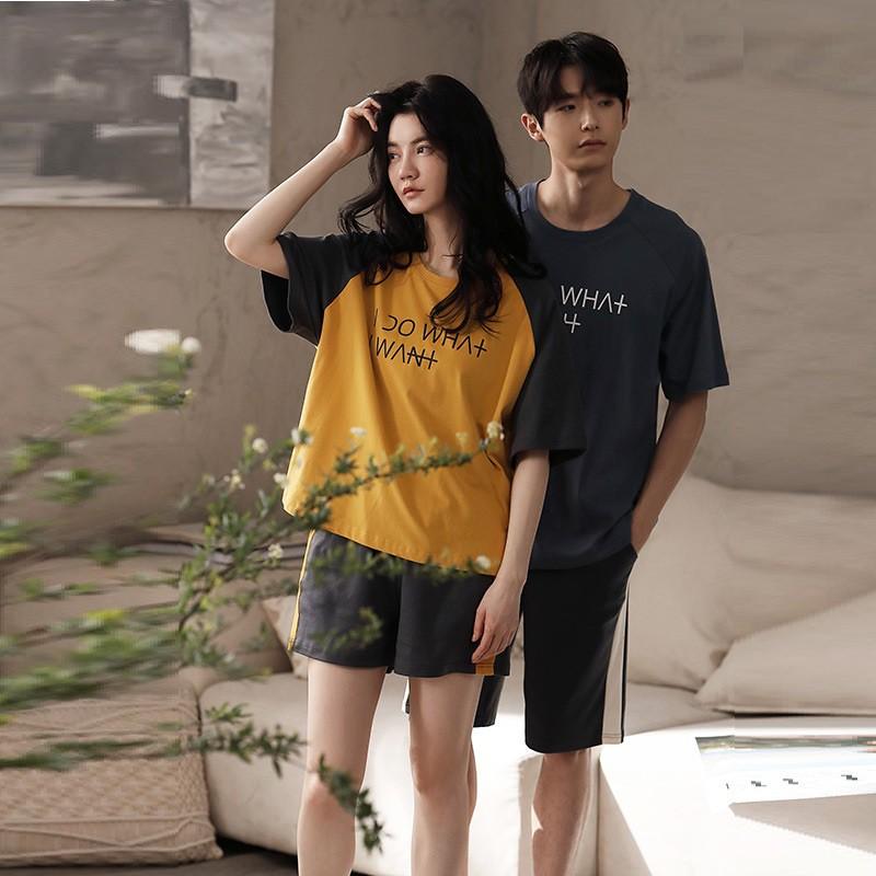 Bộ mặc nhà nữ thun cotton tay phối màu trẻ trung