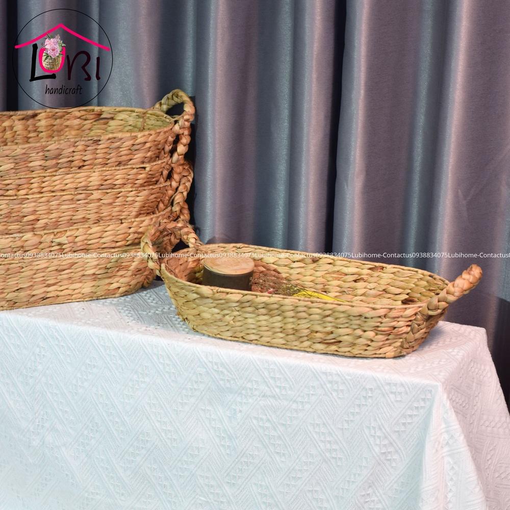 Lubihandicraft - Khay đựng đồ đan lục bình oval quai cầm bím - xinh xắn
