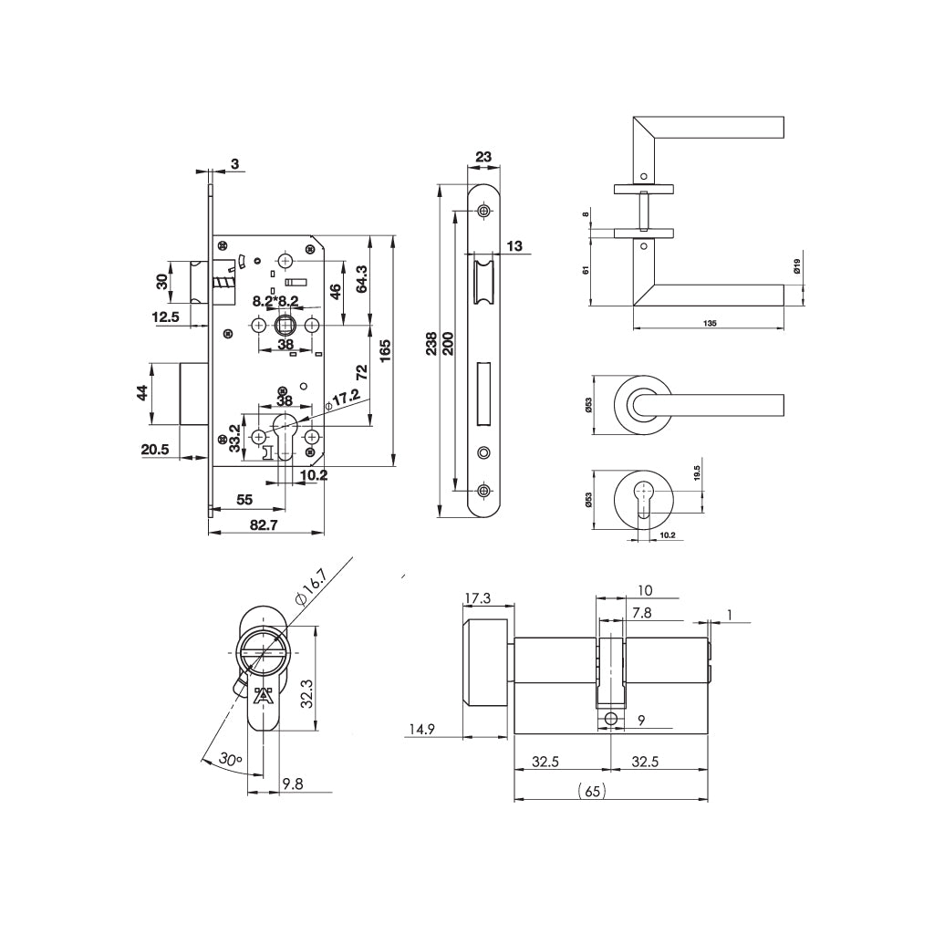 Bộ tay nắm nắp chụp tròn kiểu G, cửa toilet - 489.10.660