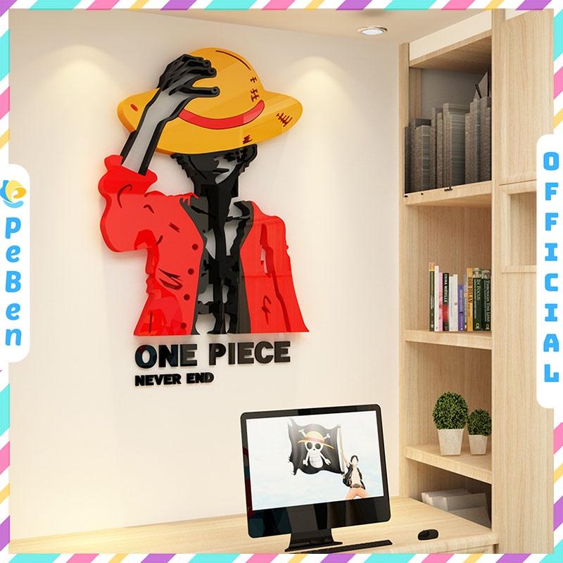 Tranh dán tường mica 3d decor khổ lớn one piece luffy mũ rơm trang trí quán game phòng game thủ