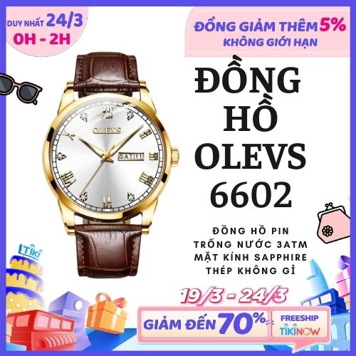 [DEAL KHỦNG] Đồng Hồ Nam OLEVS OL6602 Dây Da Siêu Nhẹ, Siêu Bền, Mặt Đồng Hồ Đính Kim Cương Nhân Tạo Làm Toát Lên Sự Đẳng Cấp , Sang Trọng , Mặt Kính Chống Trầy Xước , Chống Nước 3atm , Kiểu Dáng Năng Động, Phong Cách Lịch Lãm