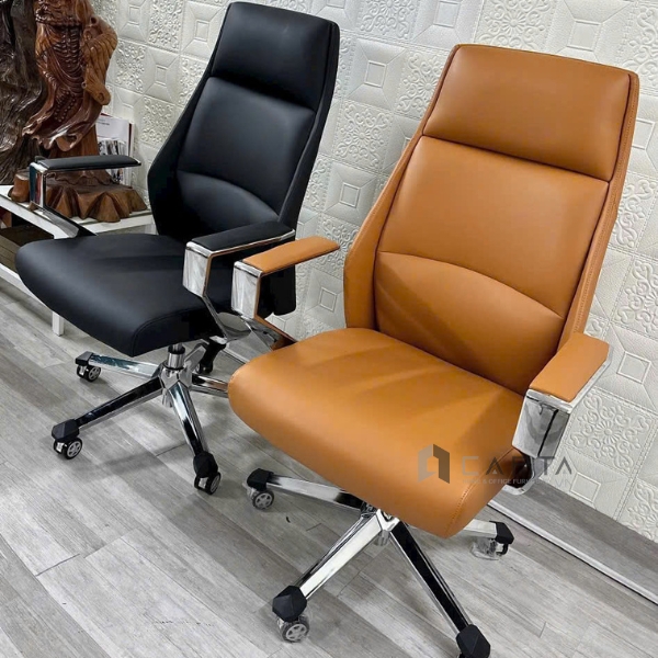 Ghế văn phòng Giám Đốc Nội thất Capta CM4498-P Ghế Lãnh đạo cao cấp nệm da pvc màu đen và nâu bò chân ghế hợp kim nhôm xoay nâng hạ độ cao tại tp hcm
