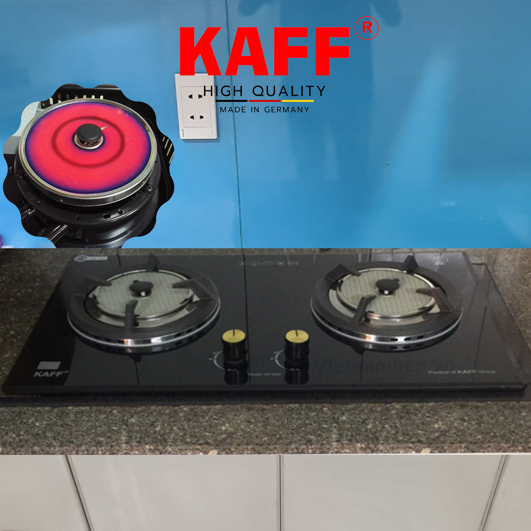 Bộ Bếp ga âm KAFF KF- 608I bao gồm: Bếp ga + chảo chống dính cao cấp + bộ van ga - Hàng chính hãng