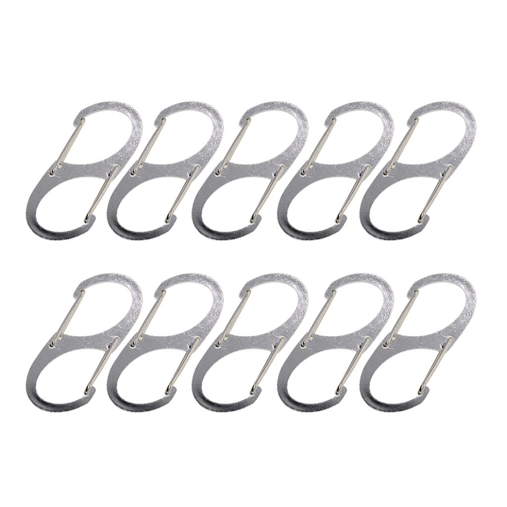 10PCS Stainless Steel S Type Climbing Hook All-in-one Mini Keychain Carabiner Outdoor Dual Buckle Key Chain 8 Shape Buckle for Camping Traveling