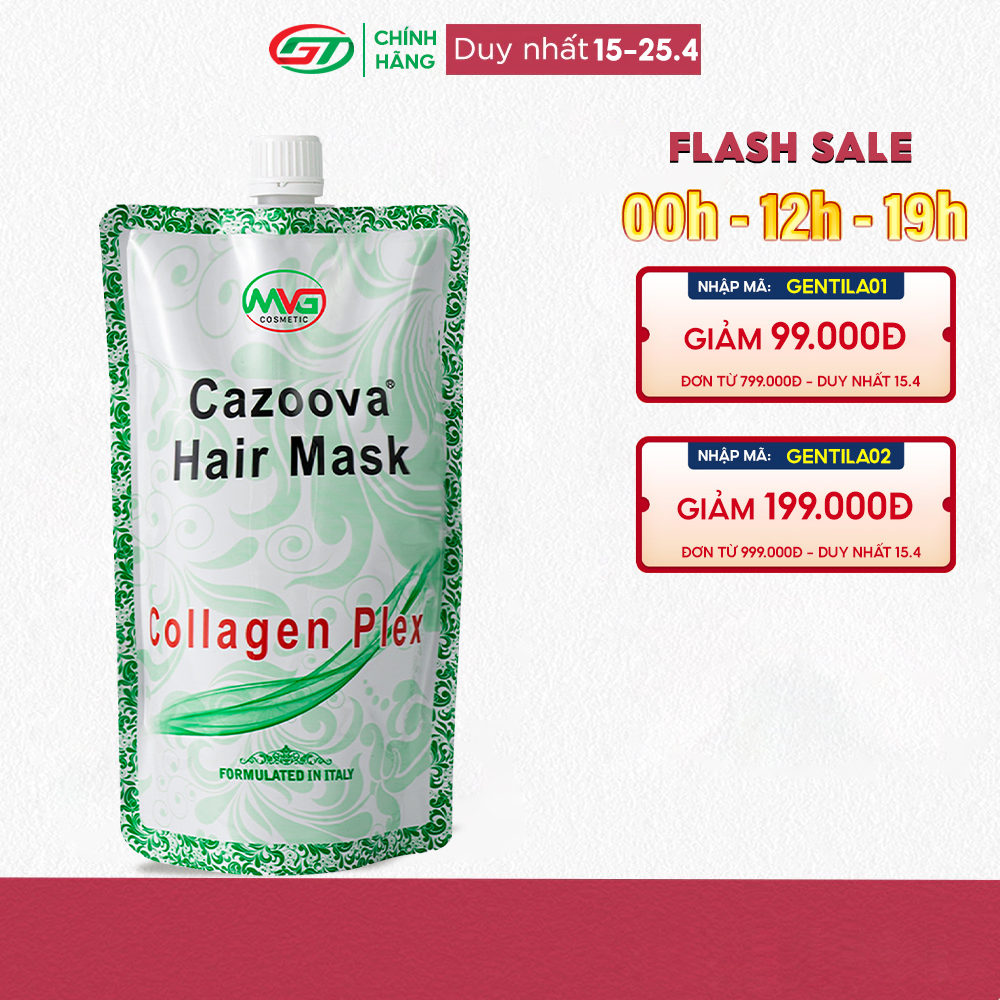 Kem Ủ Tóc Collagen Cazoova Hair Mask, bổ sung Collagen giúp tóc đanh dai mềm mịn 500ml &amp; 100ml