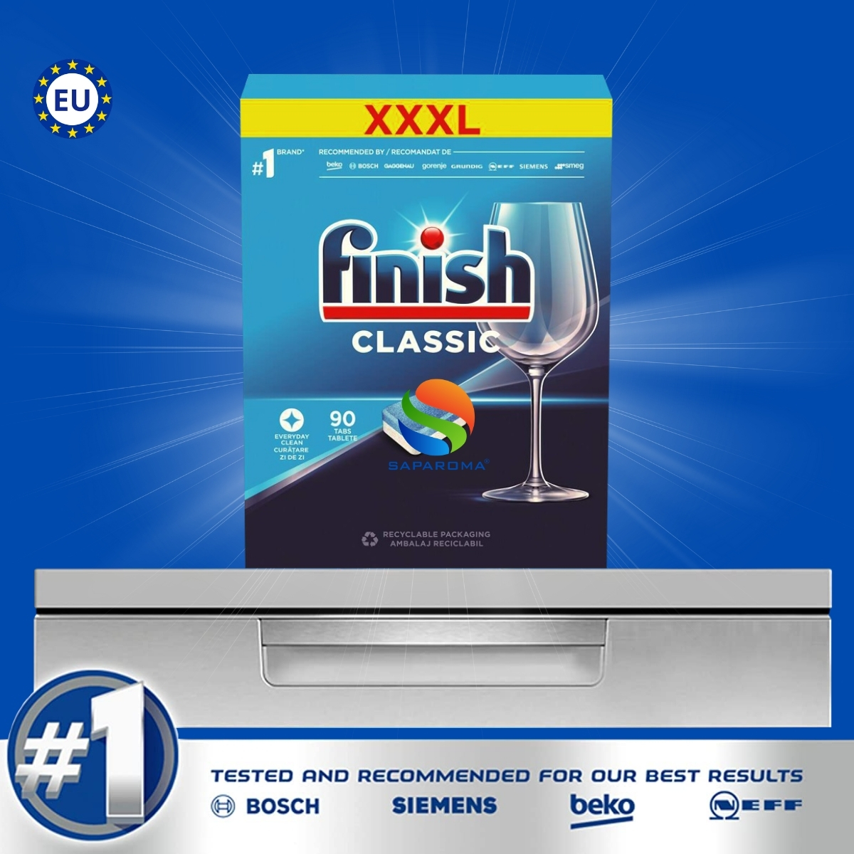 Viên rửa bát Finish Classic 90 viên, viên rửa cao cấp chuyên dùng cho máy rửa bát, nhập khẩu chính hãng