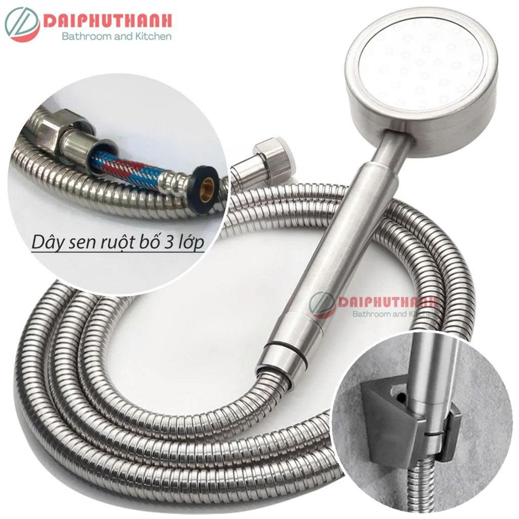 Bộ Tay Sen Tắm Inox SUS304 KZ-TS04TD Tay Sen Tăng Áp Dây Inox 1m2 Ruột Bố 3 Lớp - Đủ bộ tay cầm, dây, gác,..