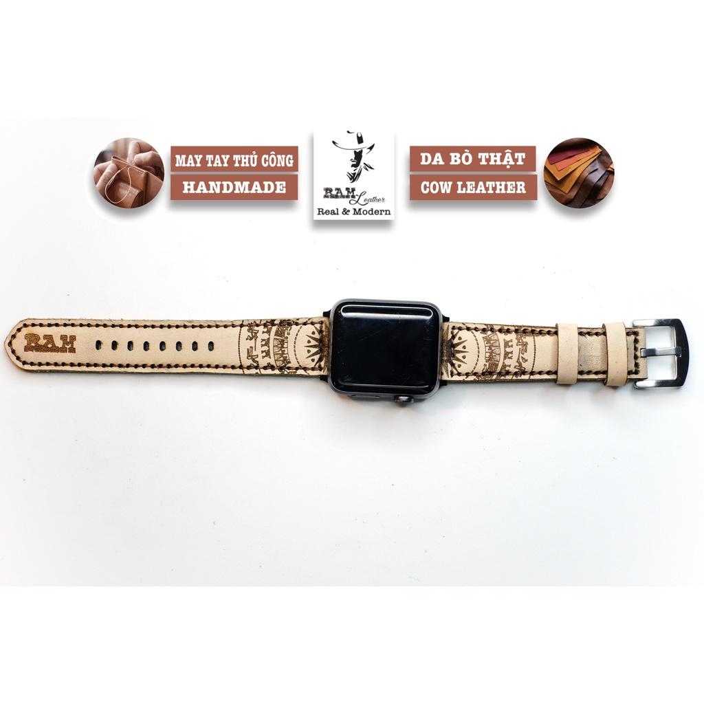 Dây đồng hồ trống đồng da bò thảo mộc vegtan trắng tinh khôi handmade bền chắc - chính hãng RAM Leather