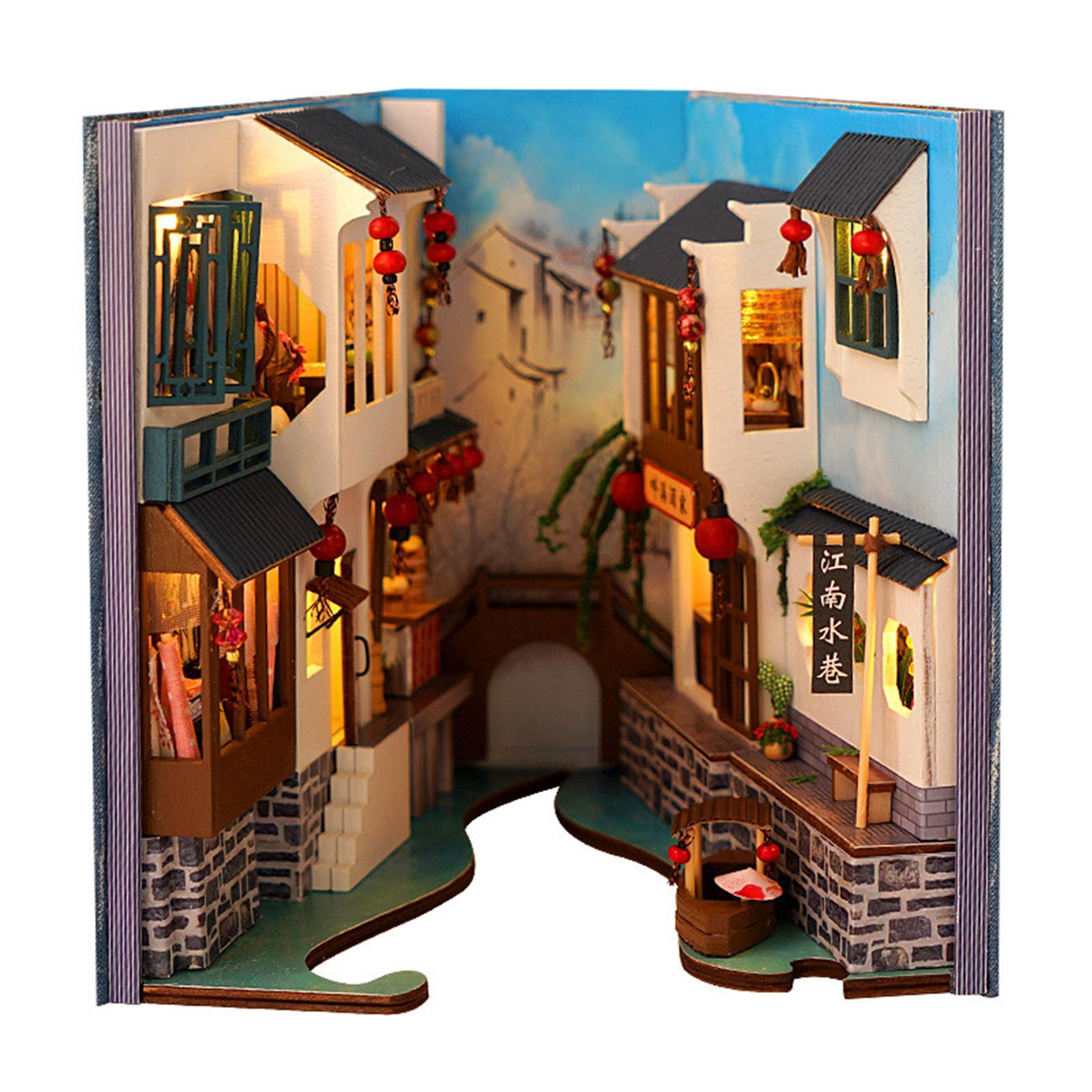 DIY Miniature Dollhouse Kit Book  Shelf Jiangnan Water Village for Kids Adults