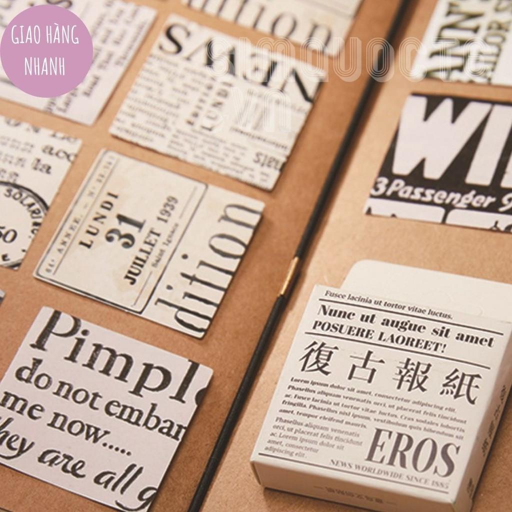 Hộp 46 sticker nhãn dán đáng yêu trang trí điện thoại vật dụng học tập gia đình Vintage Newspaper ST128