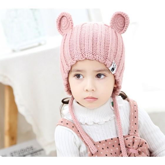 Mũ len trẻ em 2 lớp ấm áp hình tai gấu (8 tháng - 3 tuổi
