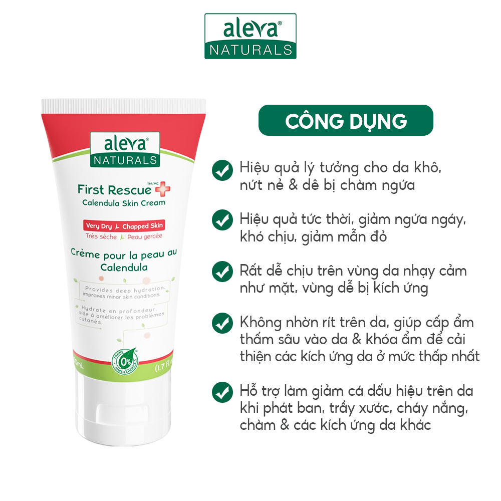 Kem dưỡng phục hồi da khô, nứt nẻ, cháy nắng và làm giảm ngứa ngáy, kích ứng da cho bé Aleva Naturals (tuýp 50ml)