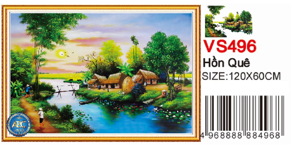 Tranh đính đá phong cảnh hồn quê việt VS496 - 120 x 60 cm - chưa đính