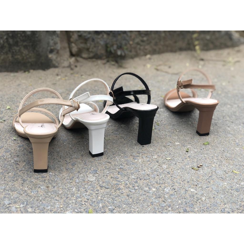 Giày sandal 7 phân gót trụ phối dây mảnh