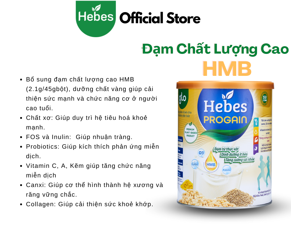 Sữa bột thực vật cao cấp từ hạt 'siêu thực phẩm' Hebes Progain HMB dành cho người nhức mỏi cơ 800g