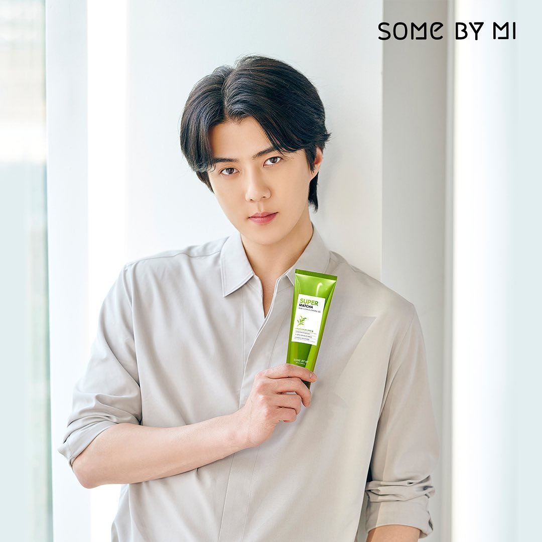 Sữa rửa mặt dịu nhẹ, dưỡng ẩm, thu nhỏ lỗ chân lông Some By Mi Super Matcha pore clean cleansing gel 100ml + Tặng Kèm 1 Băng Đô Tai Mèo