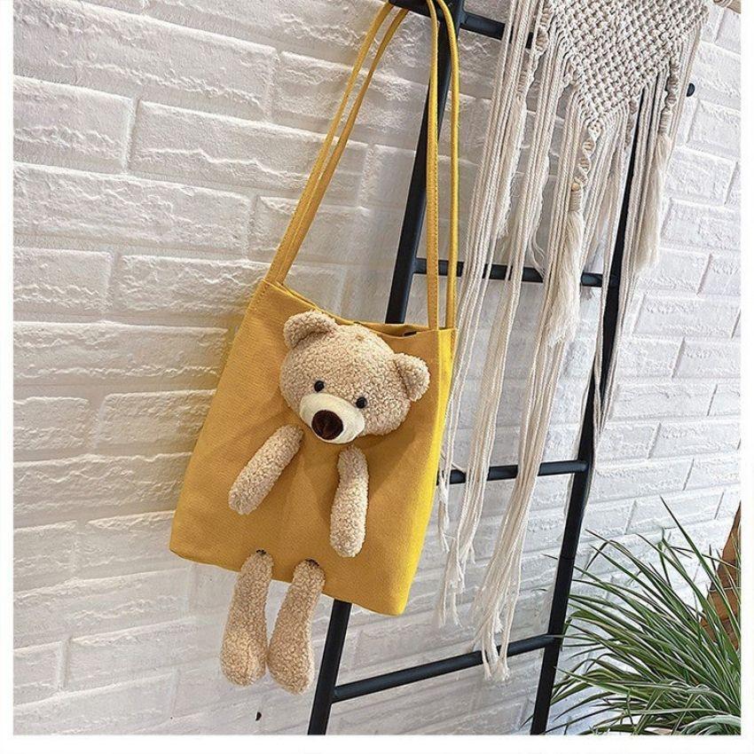 Túi Tote Vải Canvas Đeo Chéo Nữ Giá Rẻ Kiểu Hàn Quốc Đi Học Đi Chơi SUNO STORE TT01 tặng gấu xinh xắn