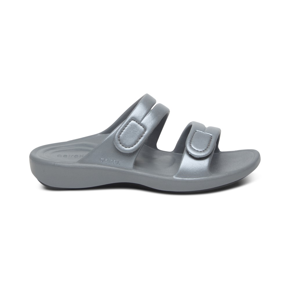 Dép quai ngang sức khoẻ nữ Aetrex Janey Sport Grey - nâng vòm, đệm mềm nhẹ