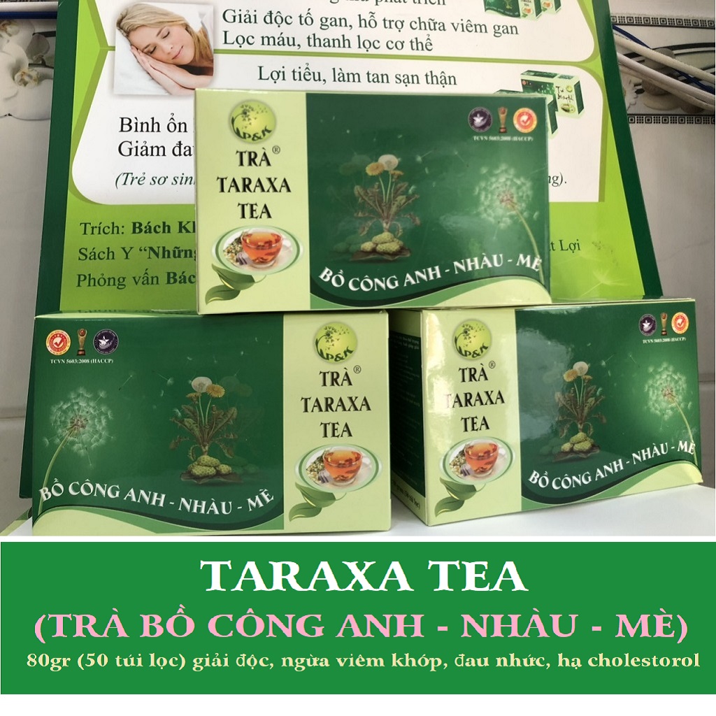 Trà TARAXA P&K BỒ CÔNG ANH - NHÀU - MÈ Giải độc, Ngừa viêm khớp, đau nhức, hạ cholesterol (50 túi lọc)