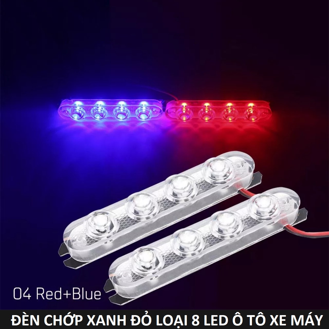 Bộ đèn led chớp nháy xanh đỏ 12 tim trang trí xe máy ô tô mẫu mới chống nước loại tốt