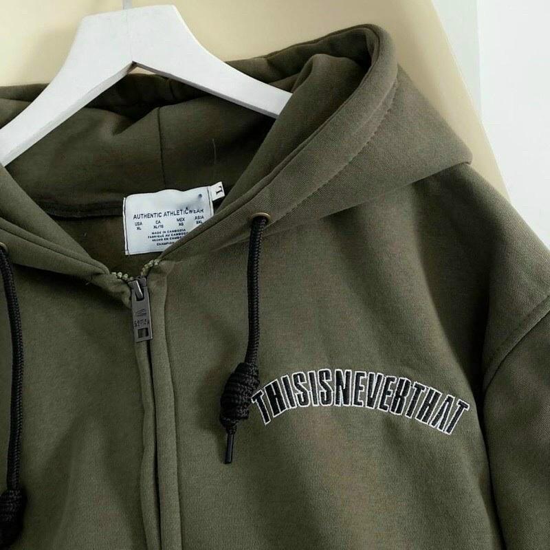 Áo Khoác Nỉ Lót Bông Dây Kéo thêu chữ THISISNEVERTHAT form rộng ullzang Unisex shopmap