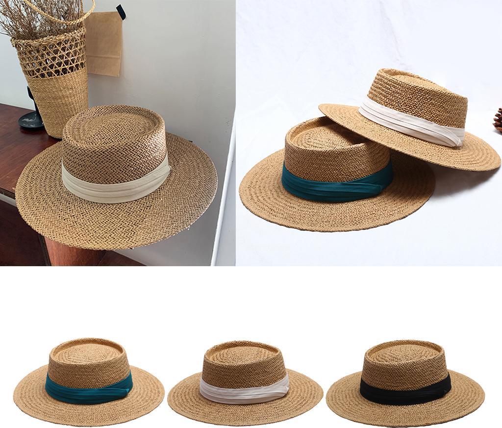 Womens Straw Hat Boater Sun Hat Foldable UV Protection Bucket Fedora Hats Cap