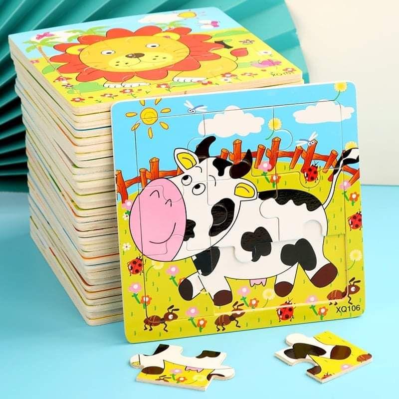 Tranh Ghép Gỗ 2D 9 mảnh Hình Con Vật Và Phương Tiện Giao Thông