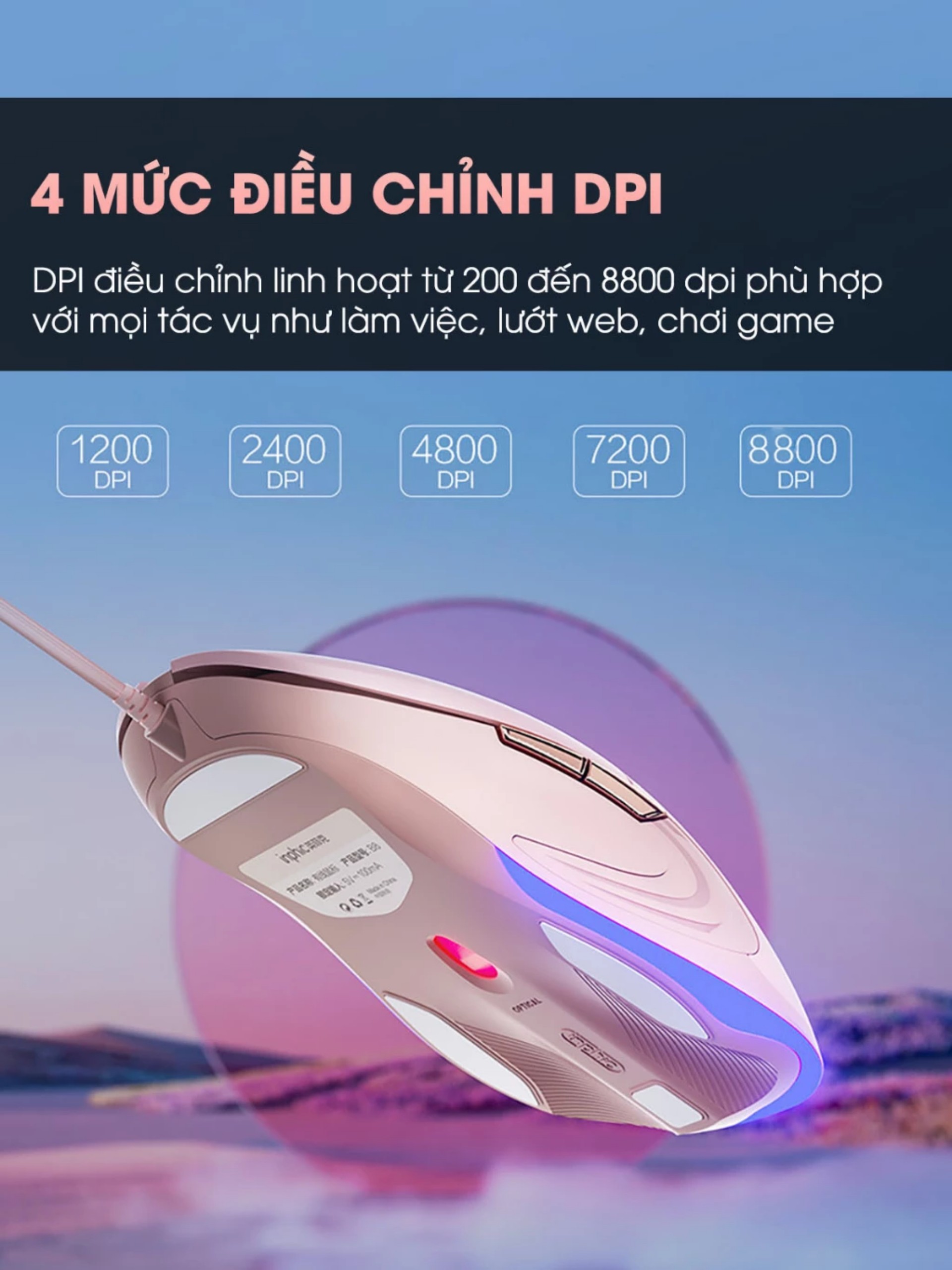 Chuột máy tính có dây TEKKIN B8 cute silent không tiếng ồn 6 nút bấm 8800 DPI - hàng chính hãng