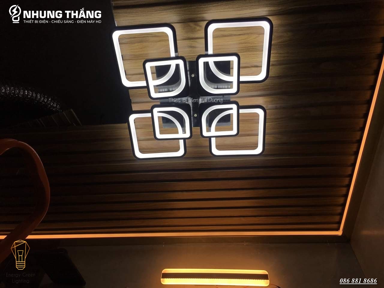 Đèn LED ốp trần Decor 8 Ô vuông NT028 - 3 Chế Độ Ánh Sáng - Tăng Giảm Ánh Sáng - Điều Khiển Từ Xa - Kết Nối Điện Thoại - Có Video