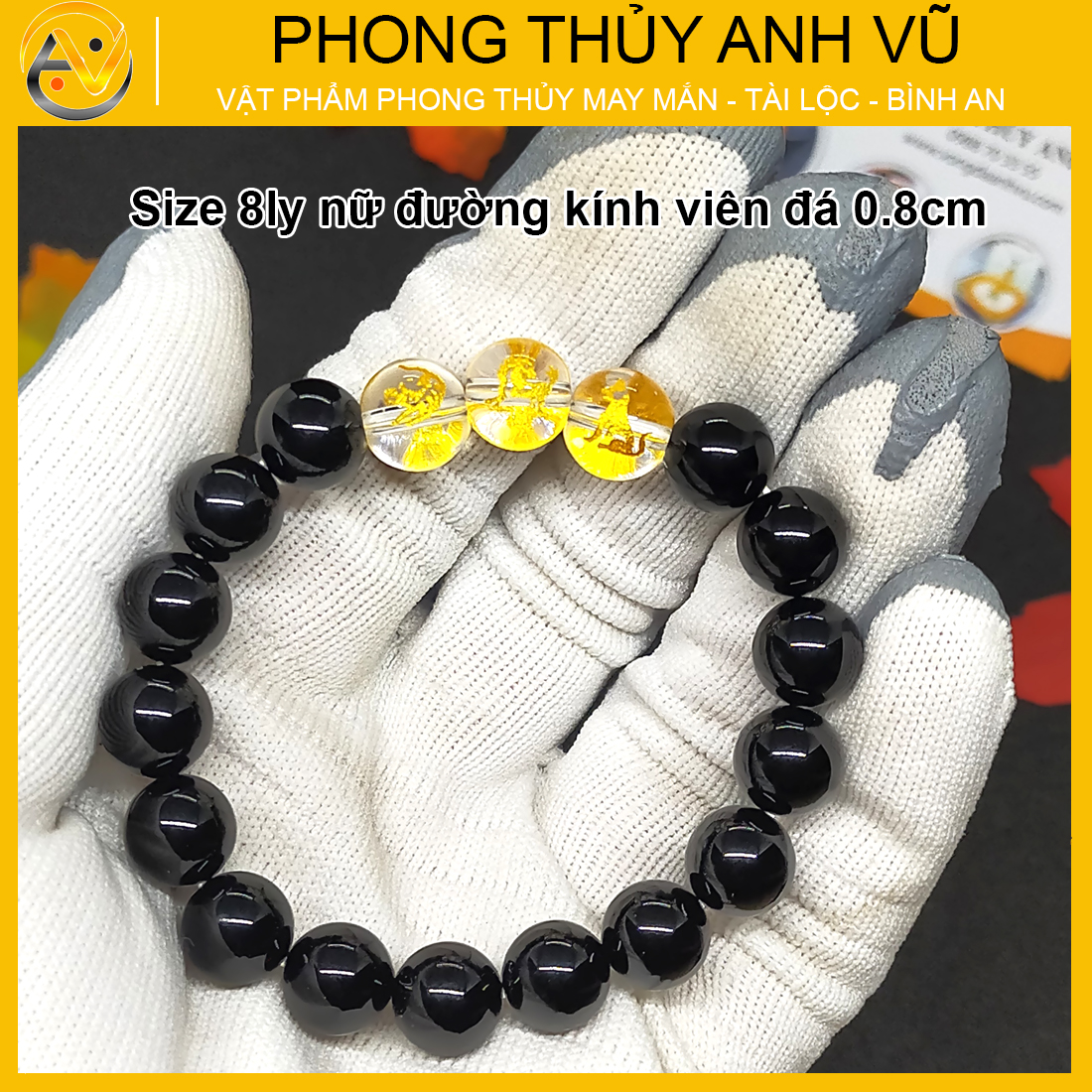 Vòng tay mã não đen tam hợp dần ngọ tuất - size 8 10 12ly cho người mệnh thủy, mệnh mộc - có khai quang điểm nhãn may mắn tài lộc - bảo hành 12 tháng - PHONG THỦY ANH VŨ