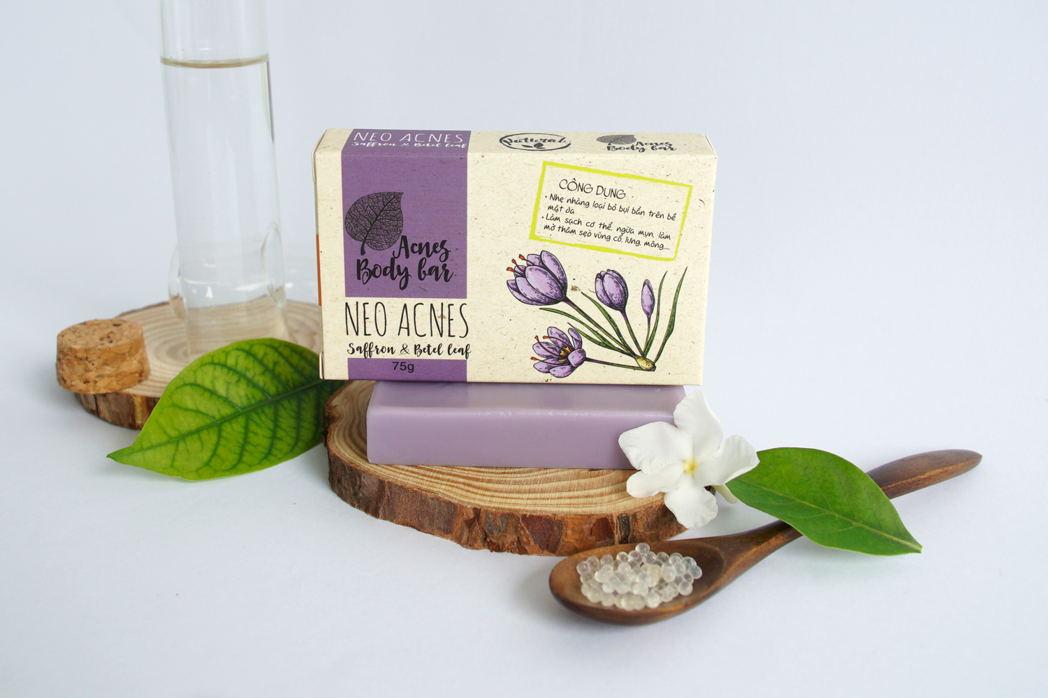 Bộ đôi Xà phòng Saffron Neo Acnes (75G) & Gel Nghệ NeoCurma (20G) - Giảm mụn mờ thâm vùng lưng, cơ thê