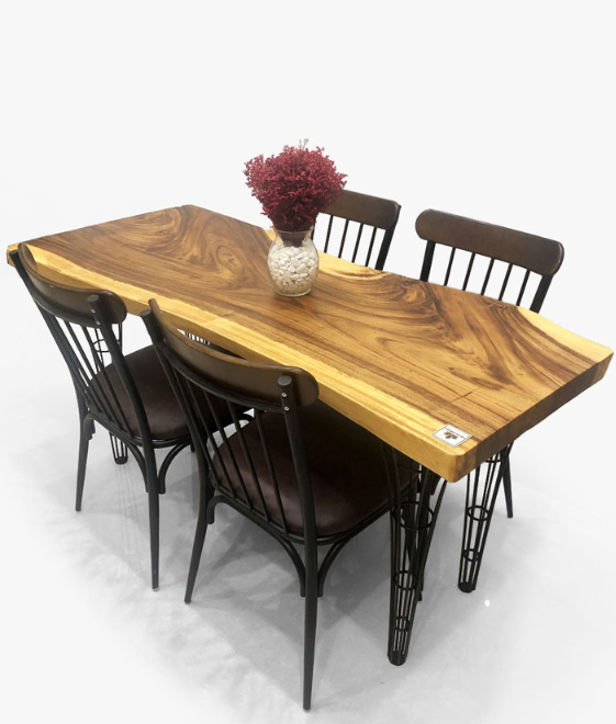 Bộ bàn 4 ghế gỗ me Tây nguyên khối CTMTBD8 Tundo 1m5 x 54/60 gỗ dày 5.5cm