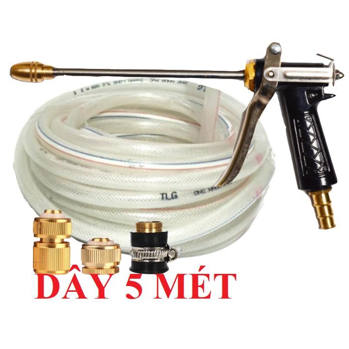 Bộ dây vòi xịt nước rửa xe, tưới cây . tăng áp 3 lần, loại 3m,5m 206318 đầu đồng,cút đồng+ tặng đai