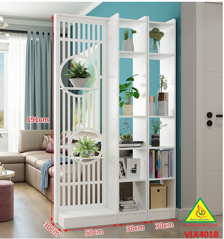 Vách ngăn liền kệ, vách ngăn phòng khách nhà bếp gỗ MDF VLK401