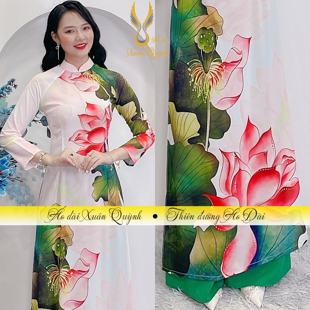 Siêu Phẩm Áo Dài Hoa Sen Duyên Dáng, Trẻ Trung Lụa Habutai K56 - Áo Dài Xuân Quỳnh