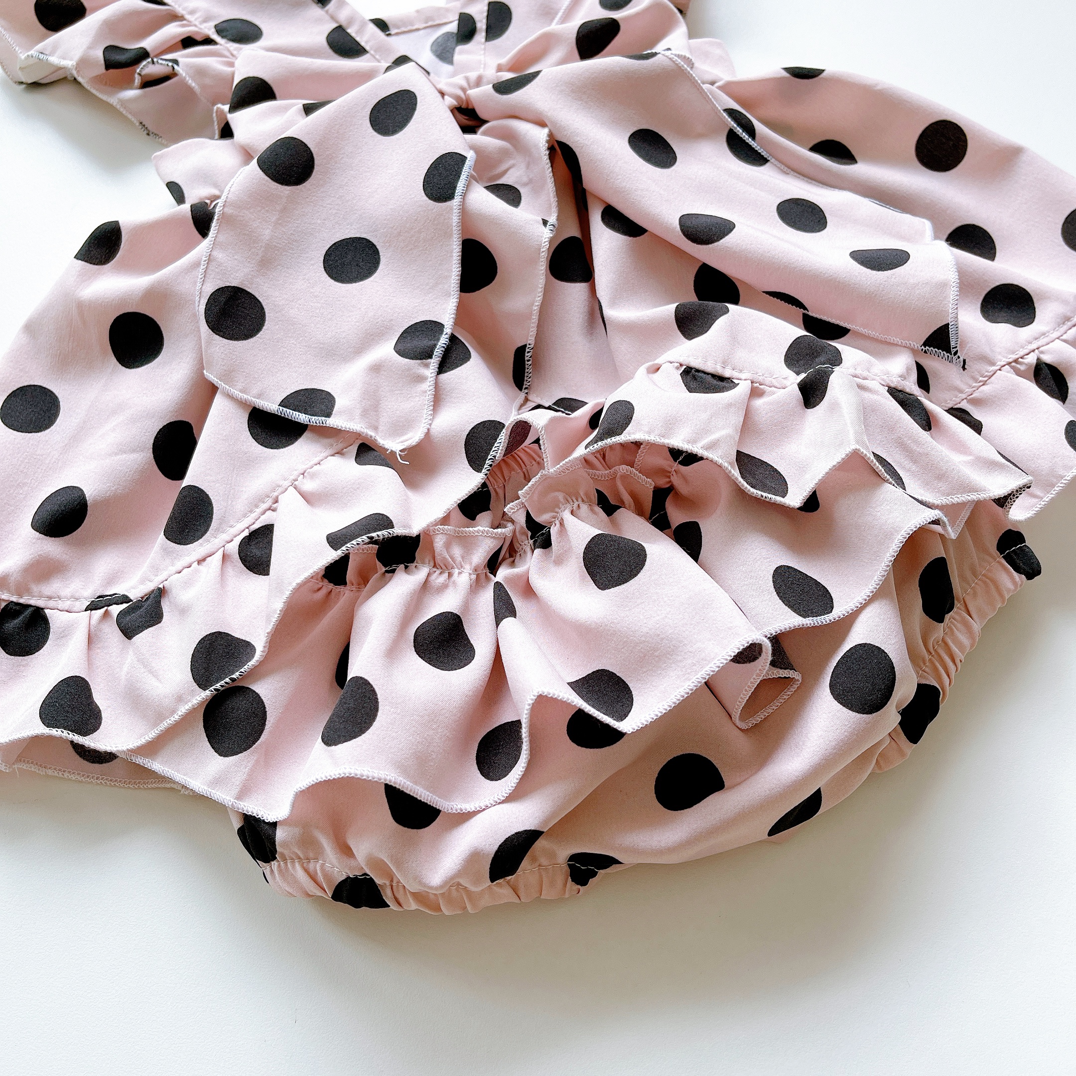 Bộ Váy Chấm Bi Bé Gái Sơ Sinh Đến 12kg, Đầm Lolita Bé Gái Chất Đũi + Lụa Mát Rượi