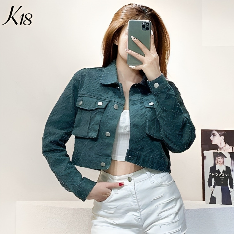 Áo khoác jeans nữ hàng hiệu rosata cao cấp màu xanh thời trang k18