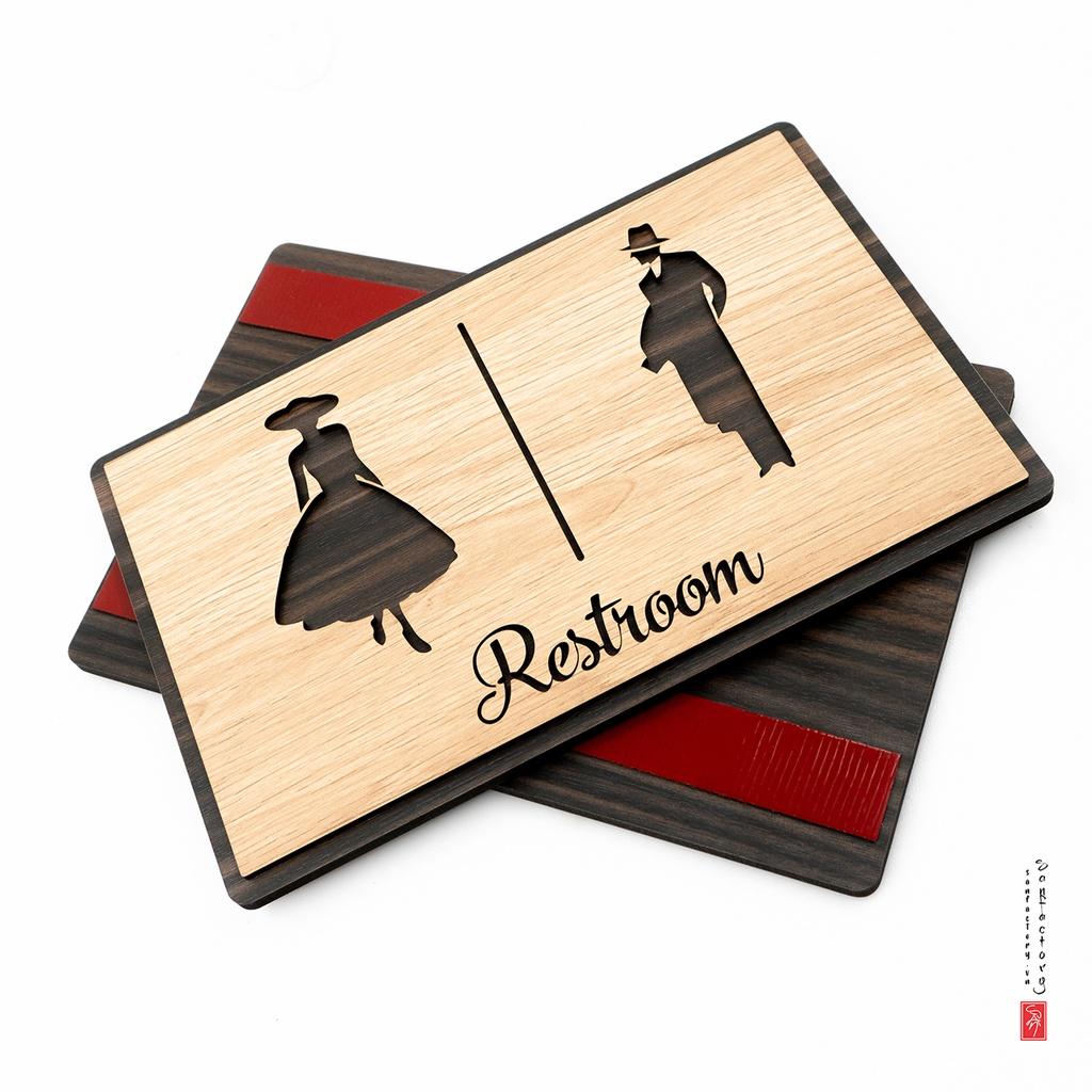 Bảng restroom vintage gỗ dán phòng vệ sinh SAN-TL02