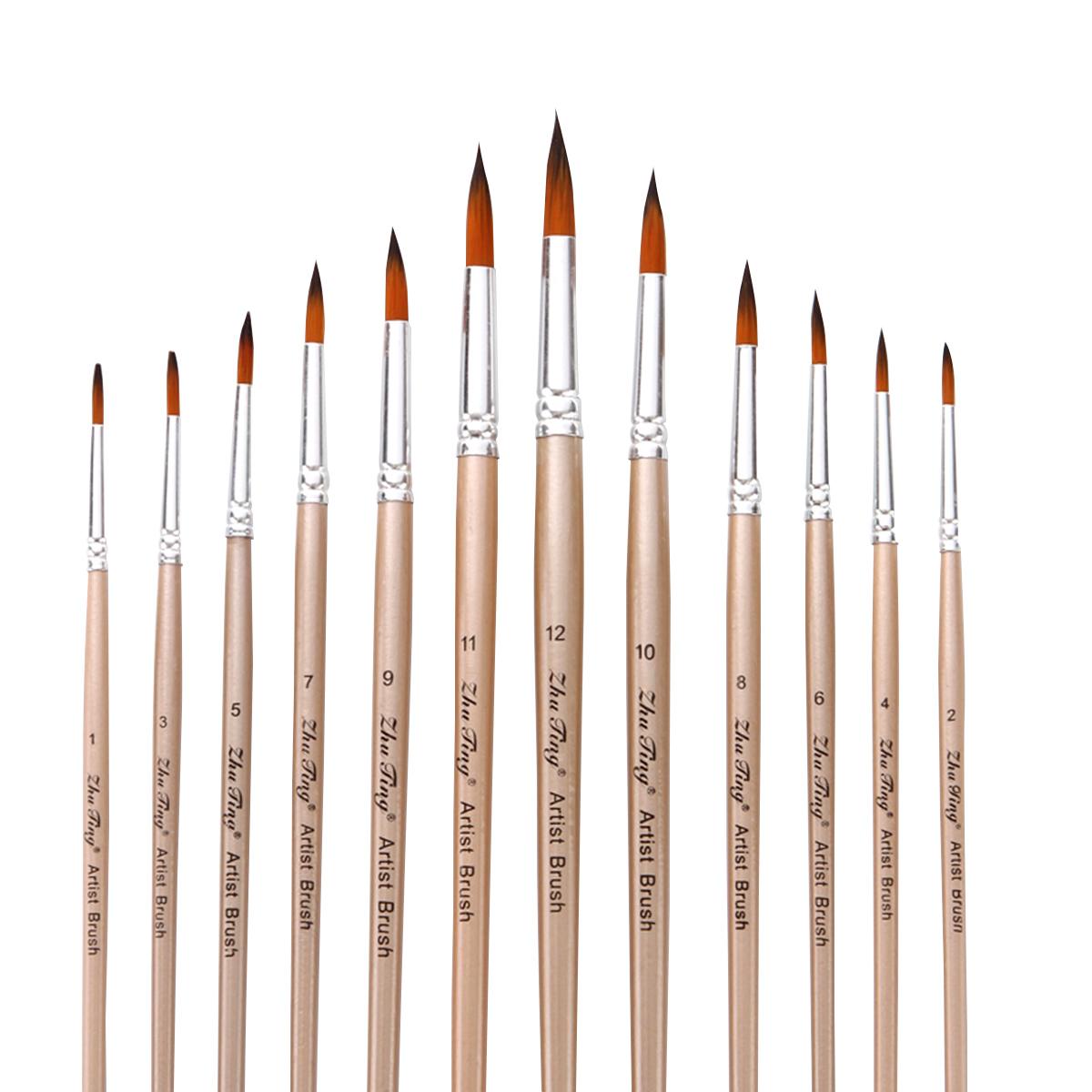 12 cái cọ sơn Bộ Kit phẳng Shader Mẹo cọ với tóc nylon cho nghệ sĩ Acrylic