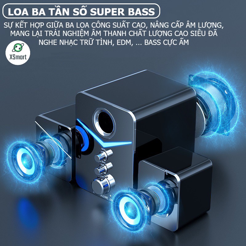 Loa Vi Tính Để Bàn XSmart MC-221 Âm Thanh Super Bass Có Led Cực Đẹp Tương Thíc Với Nhiều Thiết Bị Laptop, Điện Thoại, PC - Hàng Chính Hãng