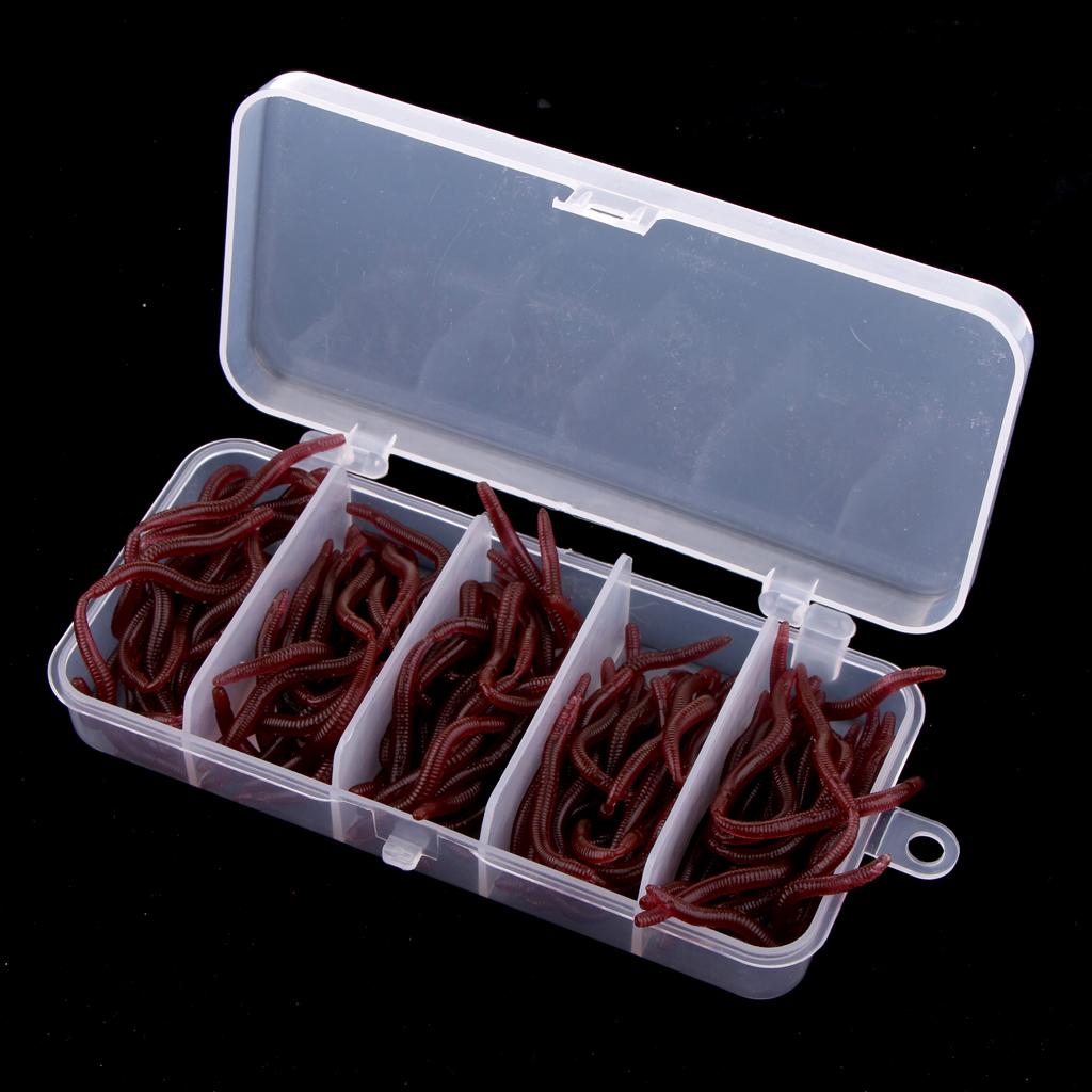 150pcs Artificial Worm Earthworm Maggot Soft Plastic Fishing Lure Bait Red