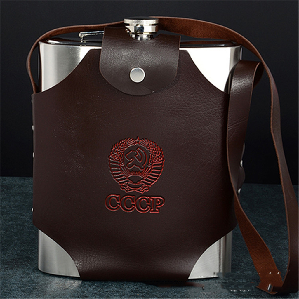 Bình Inox Đựng Rượu CCCP Truyền Thống Dung Tích 2.0L Dày 0,6 ly - 64OZ , Kèm Bao Da Phong Cách.