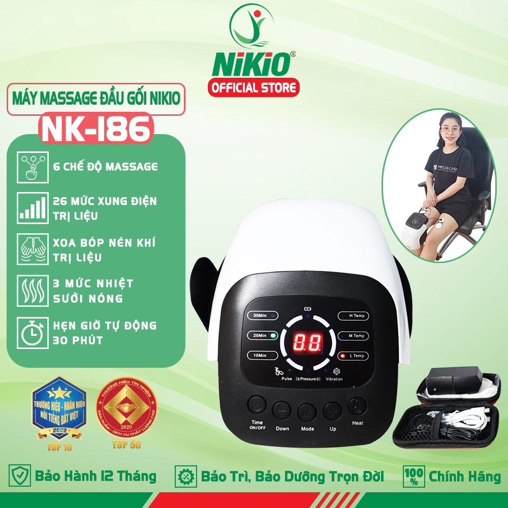Máy Massage Đầu Gối Nikio Nk - 186 - Công Nghệ Rung, Túi Khí Xoa Bóp Nhẹ Nhàng Giúp Khớp Gối Thư Giãn, Giảm Đau Nhức - Kết Hợp Miếng Dán Xung Điện Matxa Giãn Cơ, Giảm Đau Nhức Toàn Thân - Dòng Pin Sạc