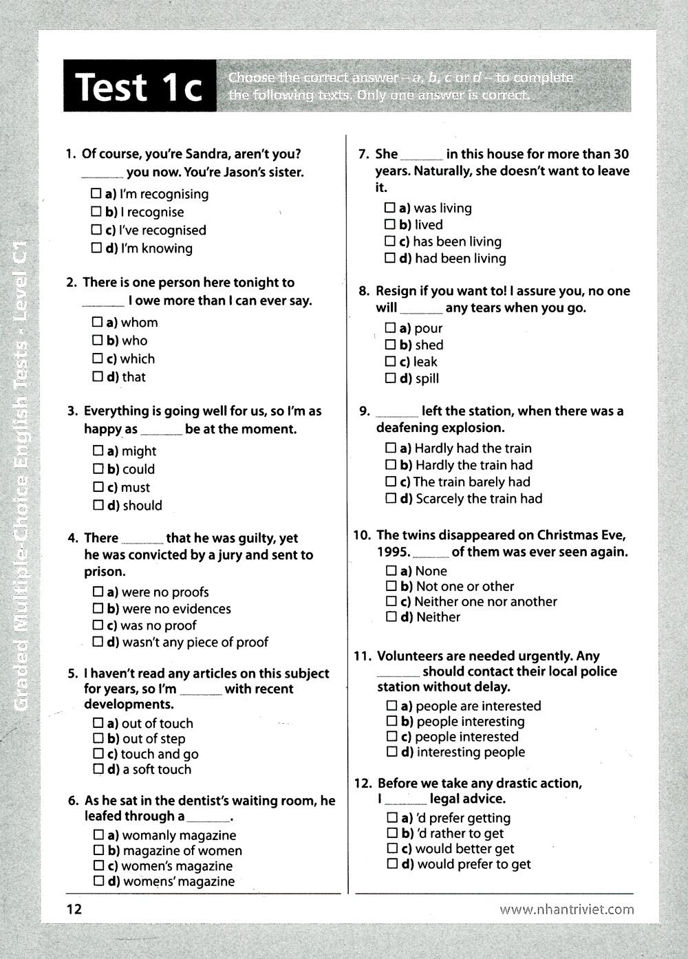 Graded Multiple - Choice English Test Level C1 (Không CD)