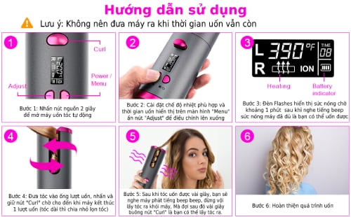 Máy uốn tóc tự động không dây chuẩn FDA 6 cấp độ nhiệt màn hình LCD