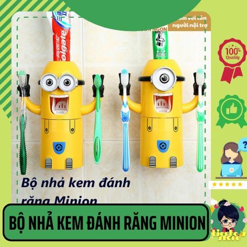 Bộ nhả kem đánh răng Minion ,bộ dụng cụ để bàn chải, kem đánh răng kèm cốc, màu sắc bắt mắt dễ thương HH0081