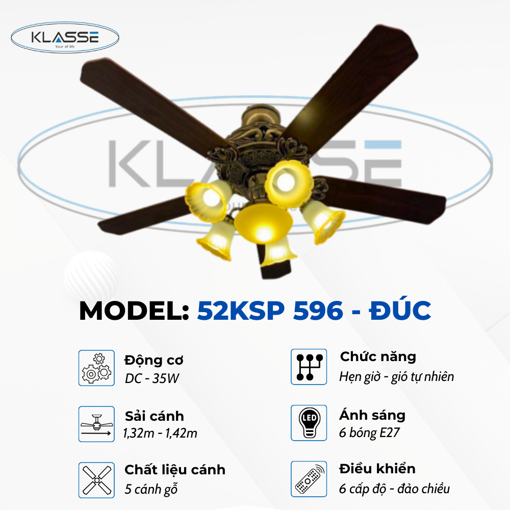 Quạt trần chùm đèn Klasse 52KSP 596 – Đúc Hàng chính hãng