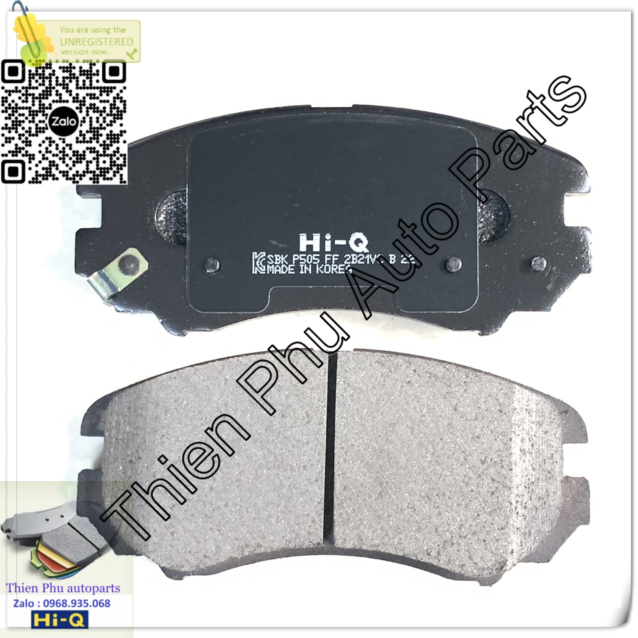Má phanh chính hãng Hi-Q cho Avante / Elantra HD 05 -13 + Tucson 06-14. Bố thắng trước. OEM Brake Pad : 581012HA10