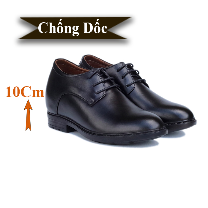 Giày Độn Nam T&amp;TRA Tăng Cao 10Cm- T92 Đen- Chất Liệu Da Bò Cao Cấp, Đế Cao Su , Phần Tăng Cao Ẩn Bên Trong